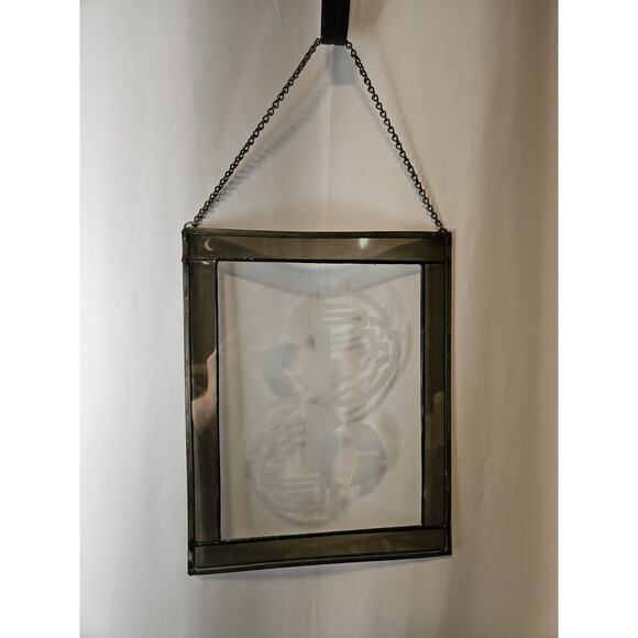 Glass Etched Abstract Art Window Suncatcher Wall Hanging Circles 13.25"x 10.5" - Picture 1 of 8